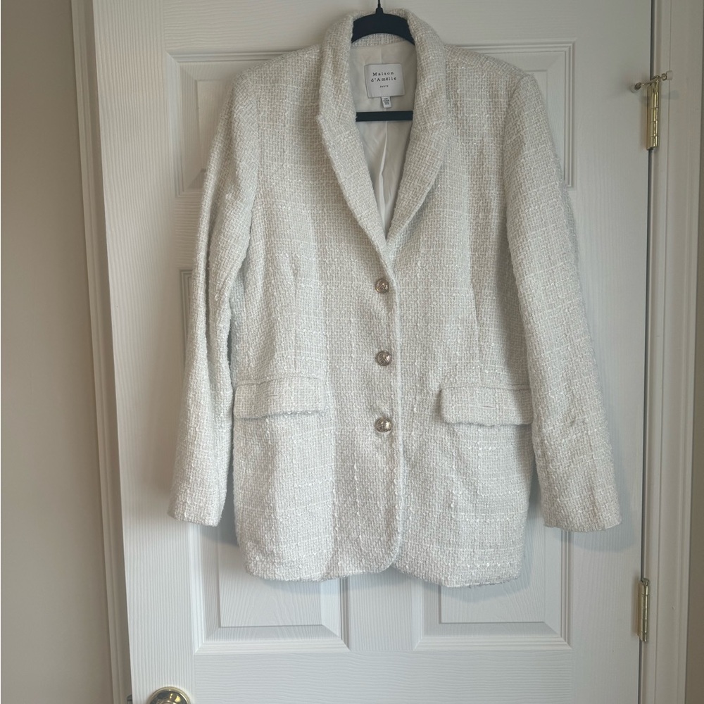 White Textured Blazer with Relaxed Fit